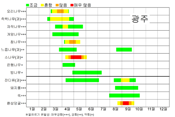 광주 꽃가루 날림 시기 달력