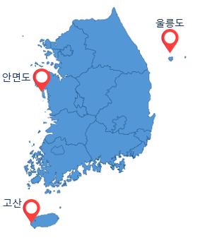 지도-기후변화감시소 안면도, 울릉도, 고산
