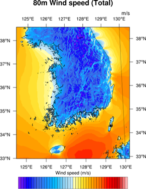 Examples of wind resource map in South Korea