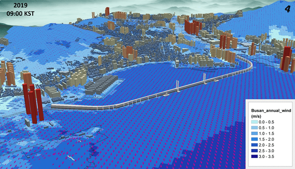 Numerical simulation of air flows over Haeundae in Busan city